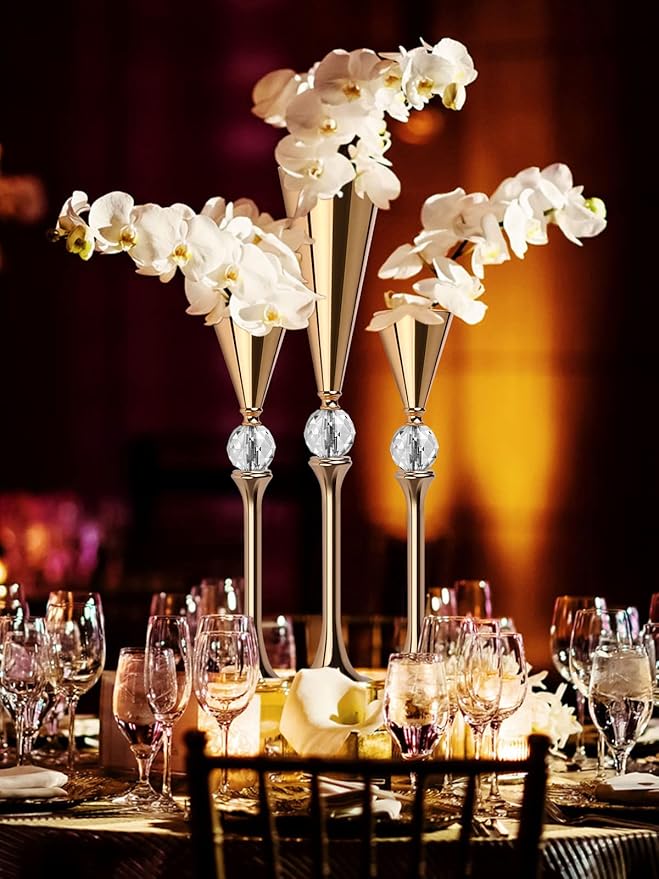 VIJIV Gold Flower Vase for Centerpiece Table Decorations Wedding Reception Decor - Image 2