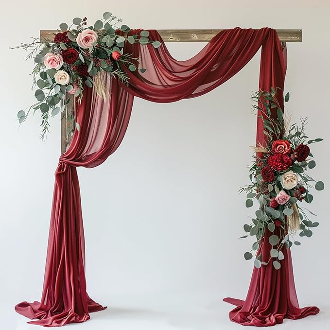 Wedding Arch Draping Fabric 1 Panel 28.7" x 20FT Burgundy Sheer Chiffon by Xiomot