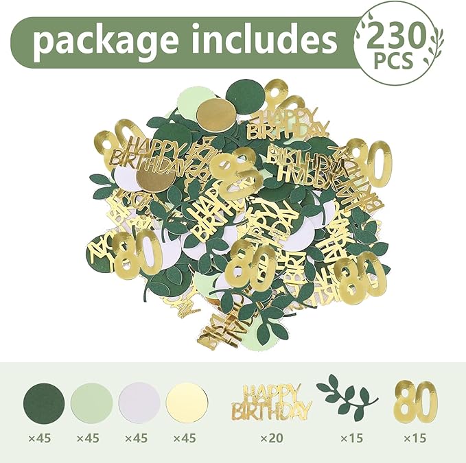 Sage Green 80th Happy Birthday Confetti, 80th Birthday Table Decorations - Image 2