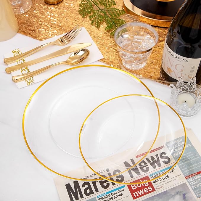 NOCCUR 350PCS Clear and Gold Plastic Plates - Image 3