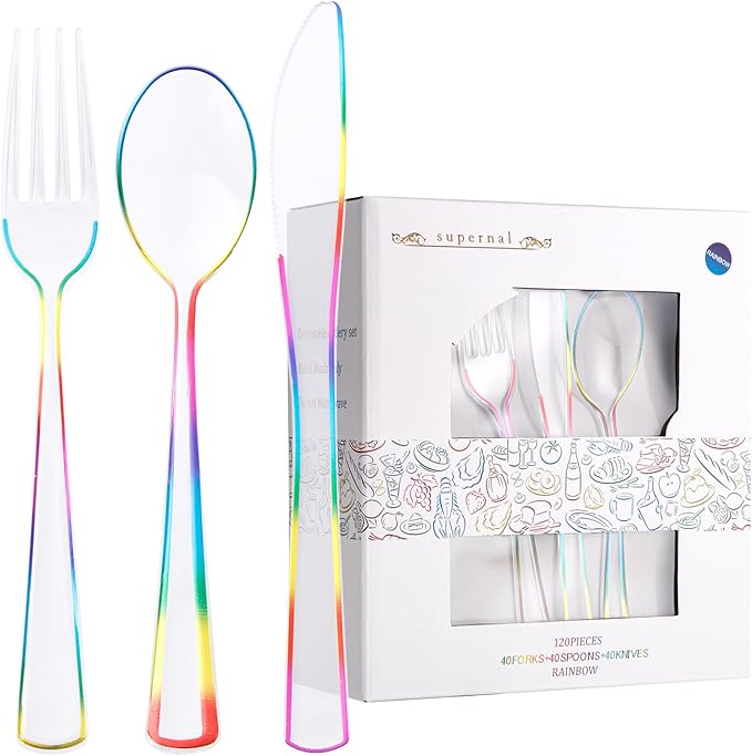 Supernal 120 PCS Clear Plastic Silverware Heavy Duty by supernal