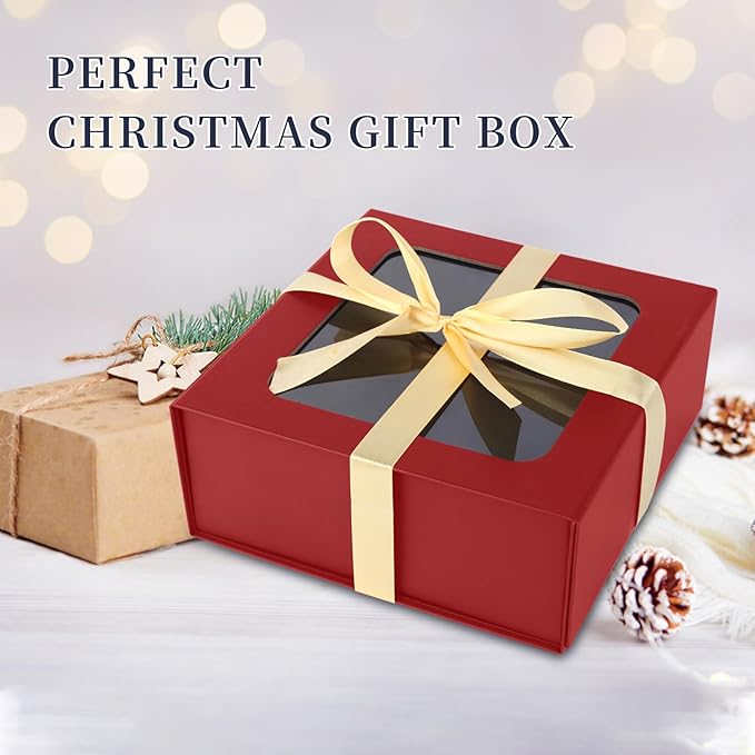 Red Gift Boxes with Window, 7.5"x7.5"x3.1" Bridesmaid Boxe - Image 5
