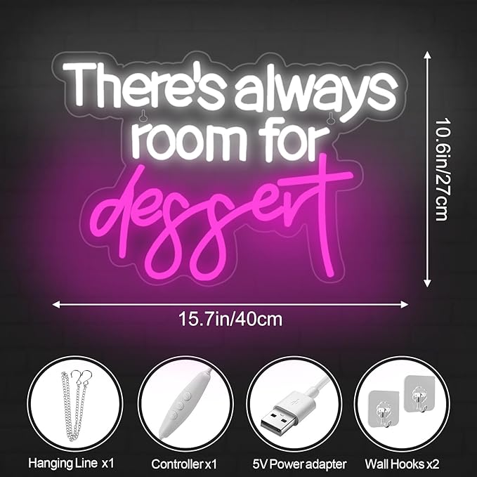 There's Always Room for Dessert Neon Sign Baking Bread Shop Decor Led Light - Image 3