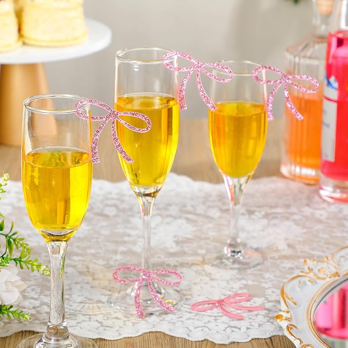 50 Pcs Bows Drink Tags Coquette Bow Wine Glass Charms Acrylic Bowknot Drink Tag - Image 5