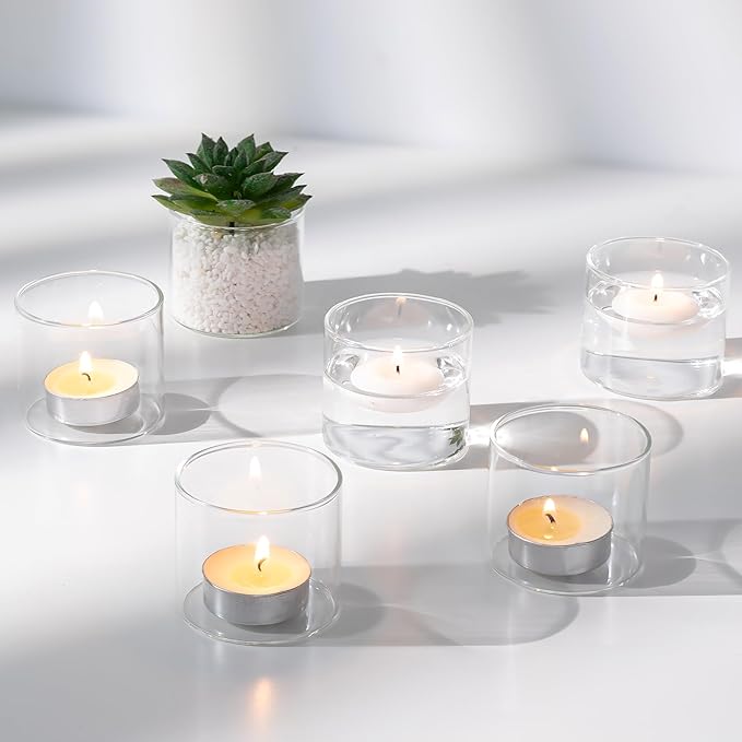 NUPTIO Clear Tealight Candle Holders: Set of 12 Glass Votive Holders by Nuptio