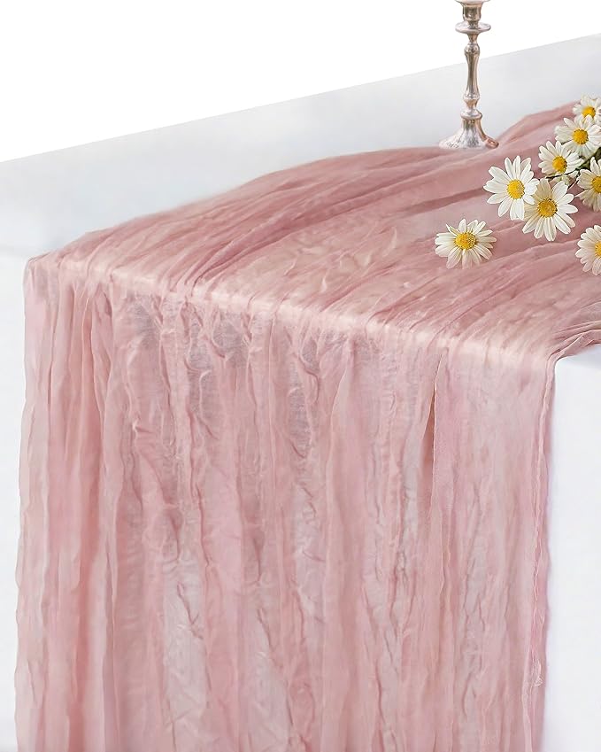 Pink Cheesecloth Table Runner 120 Inch, Dusty Pink Boho Rustic Gauze 10 FT by YAYOYAPhotography
