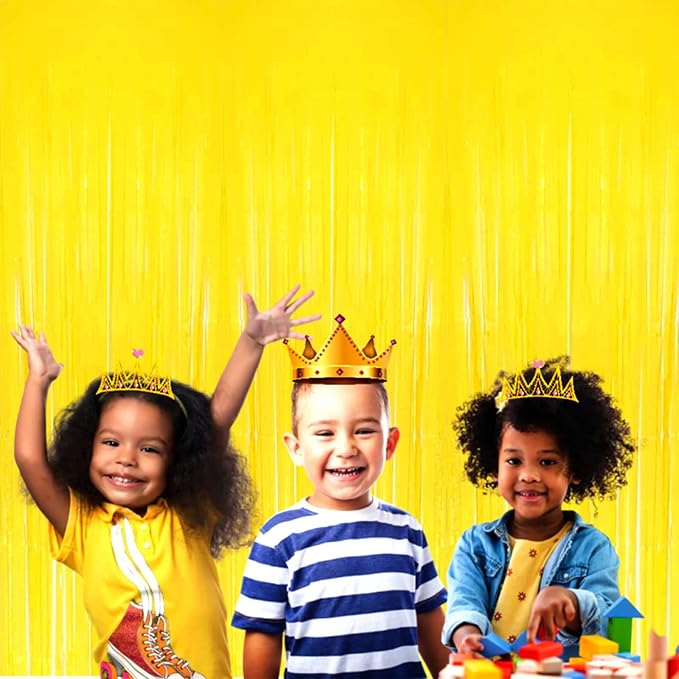 4 Pack Macaron Yellow Foil Fringe Curtain Backdrop, 3.28Ft x 8.2Ft Metallic - Image 5