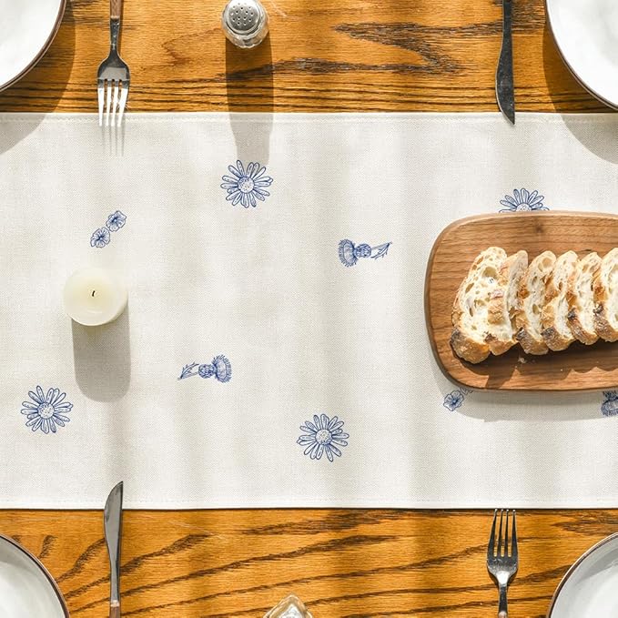 Artoid Mode Blue Antique Herbs and Wild Flowers Spring Table Runner, Seasonal - Image 7