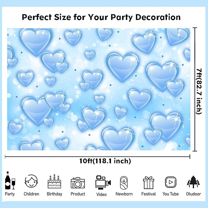 Sensfun 10x7ft Light Blue Heart Backdrop Early 2000s Party Decorations Old - Image 6