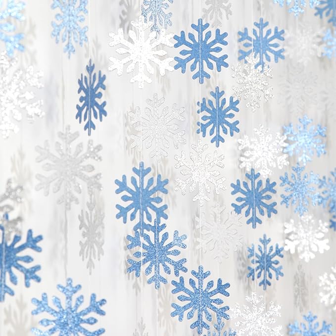 Snowflake-Snow Blue-Silver Christmas Party-Decoration Garland - 52ft Winter by Hugfond