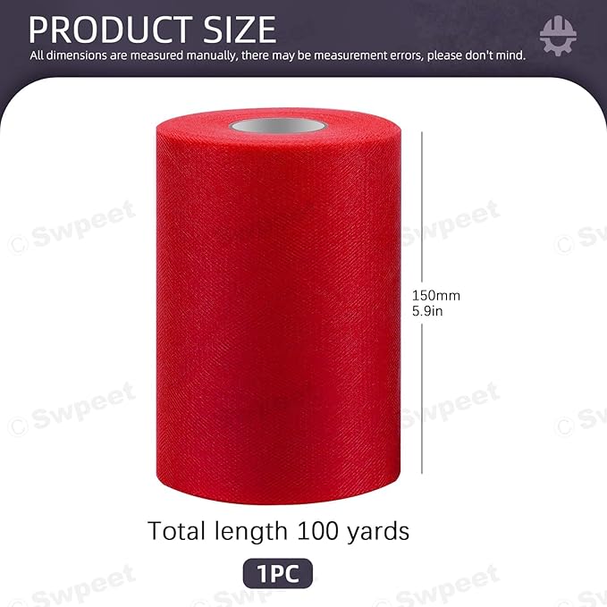 Swpeet 6 Inch by 100 Yards Red Tulle Fabric Roll, Fabric Spool Tulle Ribbon - Image 2
