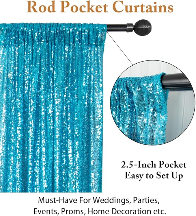 ShinyBeauty Sequin Backdrop 10x10FT Turquoise | Glitter Photo Background - Image 4