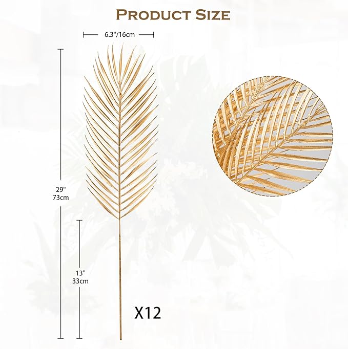 29” Large Gold Palm Leaves Palm Fronds Tropical Leaves Areca Palm Branches - Image 2