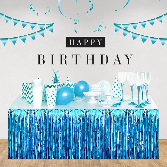 3 Pack 29 x108 Inch Lake Blue Foil Fringe Table Skirts Metallic Banner - Image 4