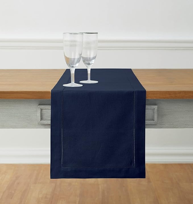 Solino Home Cotton Linen Navy Blue Table Runner 72 Inches Long by SolinoHome