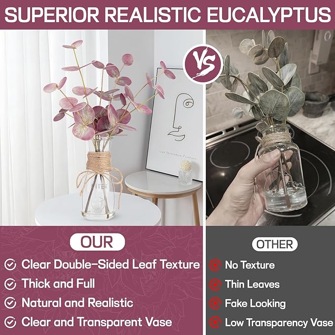 Artificial Eucalyptus Stems in Glass Vase - Image 4