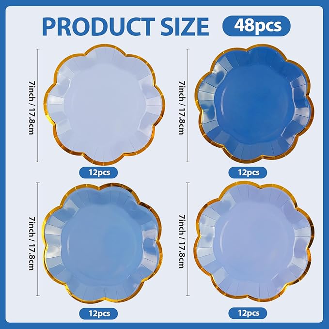 48Pcs Light Blue Scalloped Party Plates - Image 2