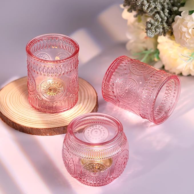 DARJEN 24Pcs Pink Votive Candle Holders- Glass Candle Holders Bulk - Image 5