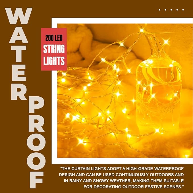 Curtain Light for Bedroom, 200LED 6.6x6.6ft Warm White Window Wall Hanging - Image 6