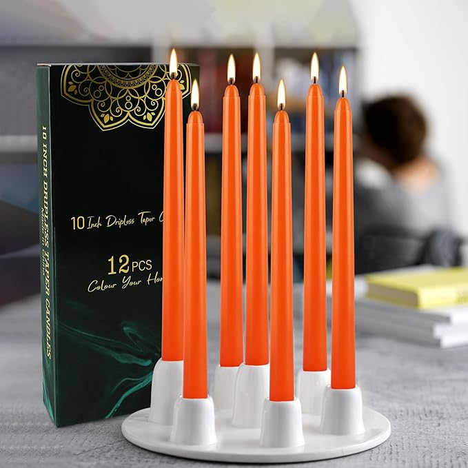 12-Pack Orange Taper Candles - Image 6