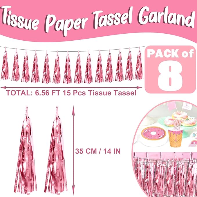 8P Light Pink Foil Fringe Metallic Tassel Streamers Banner Tassel Garland - Image 2