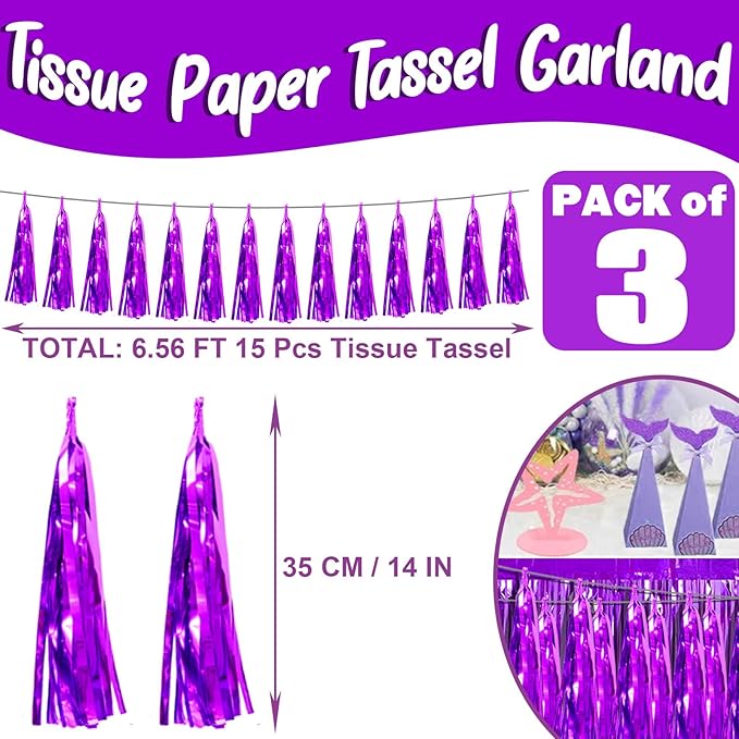 3P Purple Foil Fringe Metallic Tassel Streamers Banner Tassel Garland - Image 2