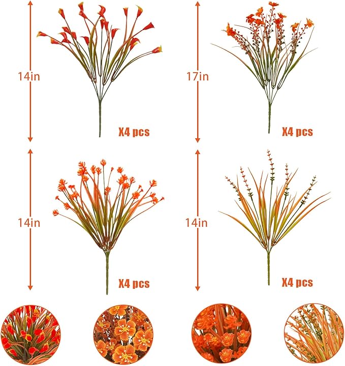 16Pcs Outdoor Fall Flowers UV Resistant Artificial Fall Flowers Autumn Plastic - Image 2