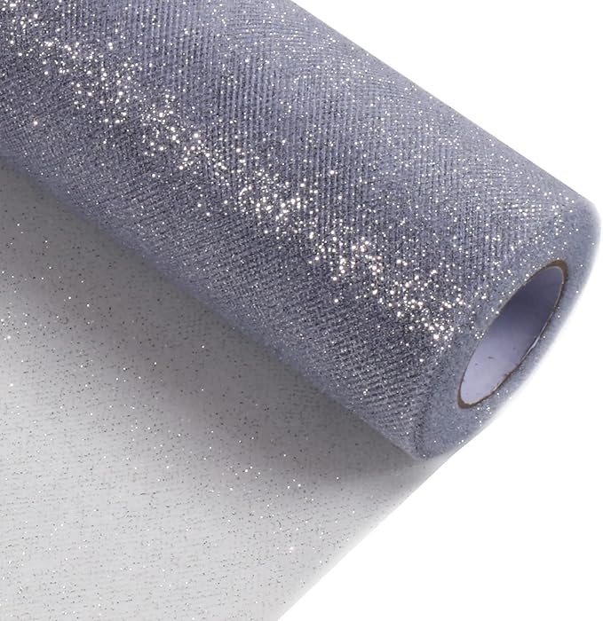 Sparkling Tulle Rolls, 15” by 30 Yards Glitter Tulle Spool Ribbon Fabric by ICOSHOW