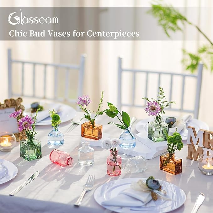 Glasseam Mini Bud Vases for Centerpieces: Colored Small Flower Vase Set of 20 - Image 3