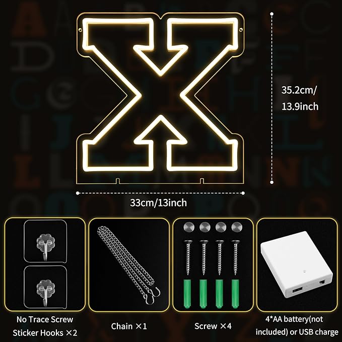Light Up Letters X, Led Marquee Letter Lights Neon Sign, 13.9" Height - Image 2