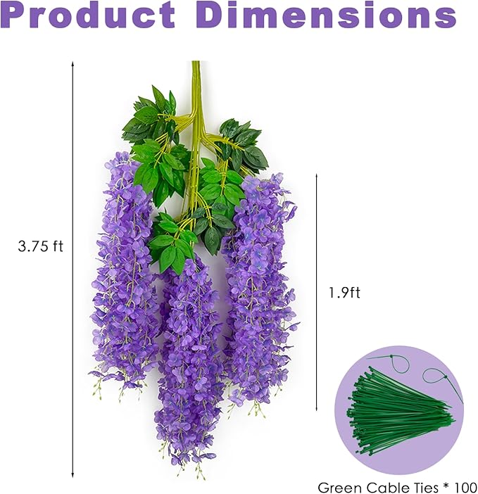 48 Pcs of Wisteria Hanging Flowers, 3.75 Feet Fake Wisteria Flower Strings - Image 3