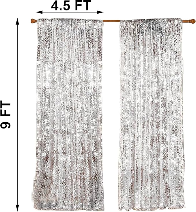 HH 9x9FT Big Silver Sequin Backdrop Curtains, Shimmer Sequin Fabric Photography - Image 3