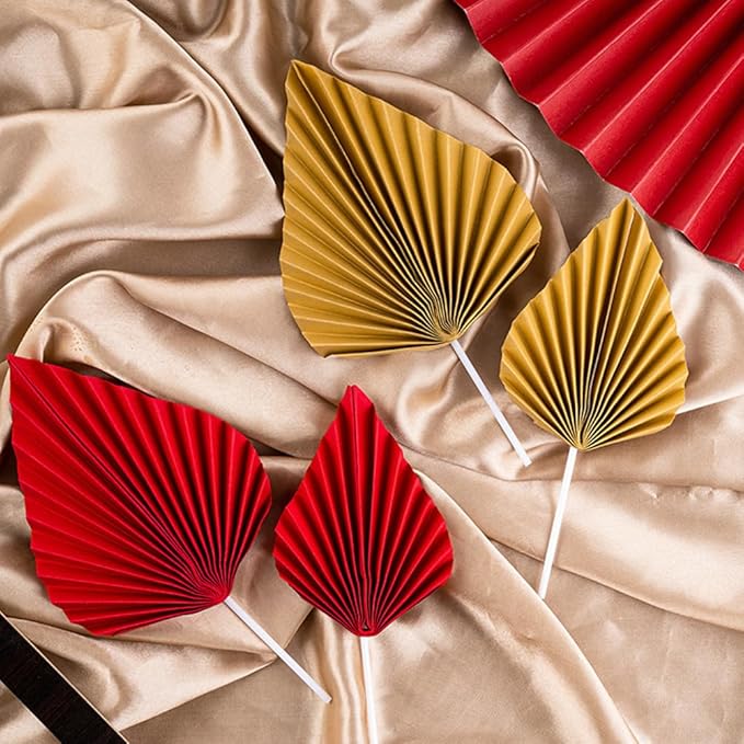 16pcs Golden Tree Leaf Folding Fan Cake Toppers - Image 2