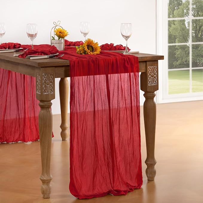 Red Cheesecloth Table Runner 6 Pack Fall Table Runners Boho Gauze 120 Inches - Image 5