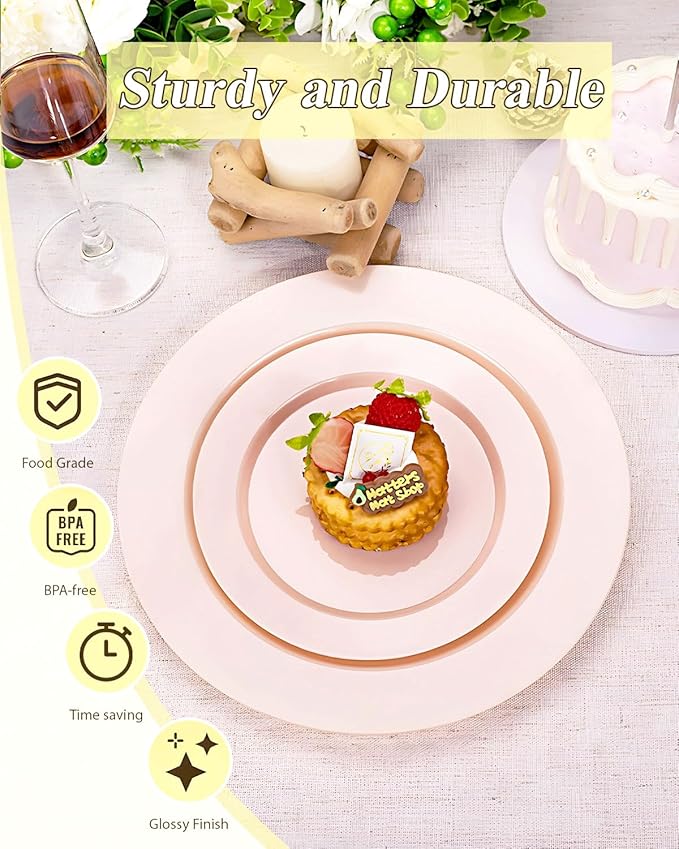 200PCS Pink Plastic Plates Set, 100 10.25 inch Dinner Plates and 100 7.5 inch - Image 6