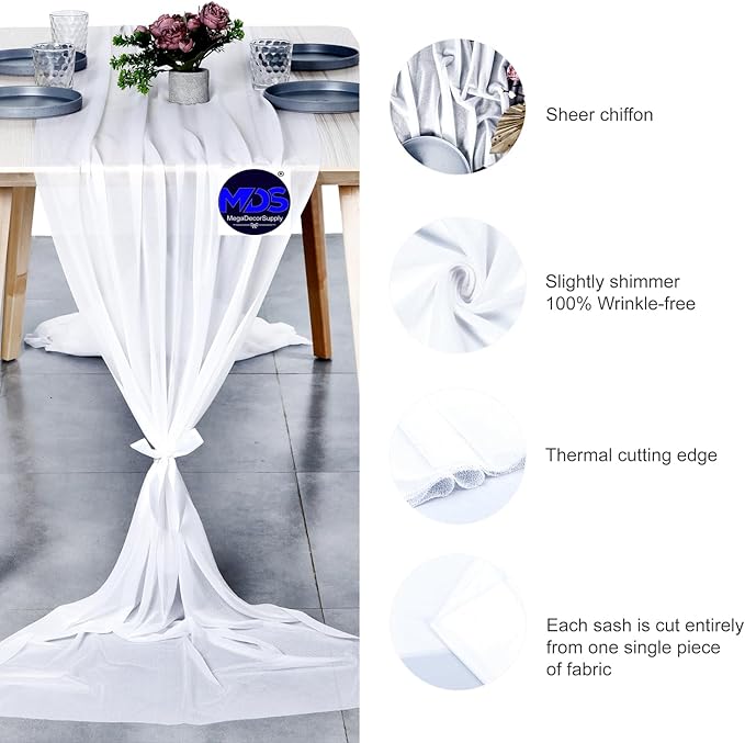 MDS 25 Pack 10ft Chiffon Table Runner 29 x 120 Inches Sheer Wedding Runner - Image 6