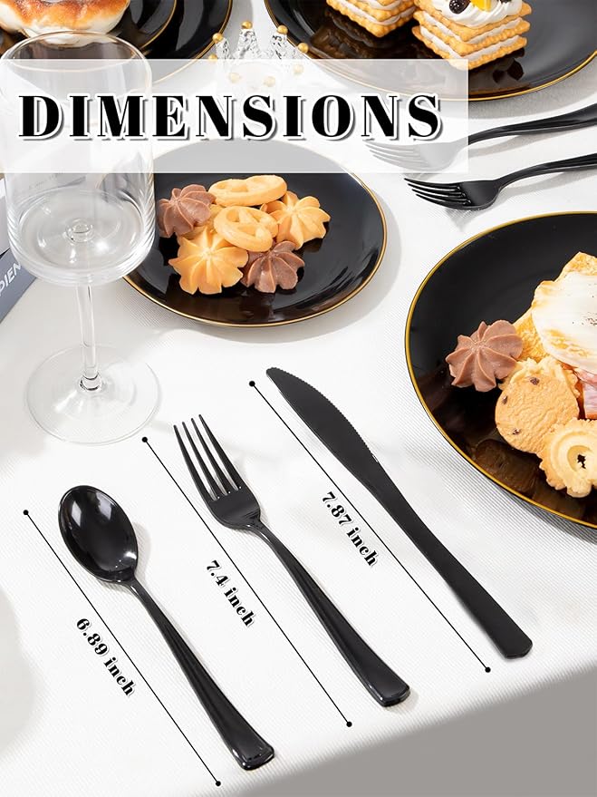 WDF 180 Pieces Black Plastic Silverware - Image 9