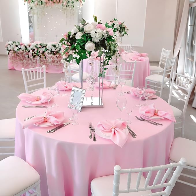 8 Pack Pink Round Tablecloth 120 Inch Stain and Wrinkle Resistant Round Pink - Image 3