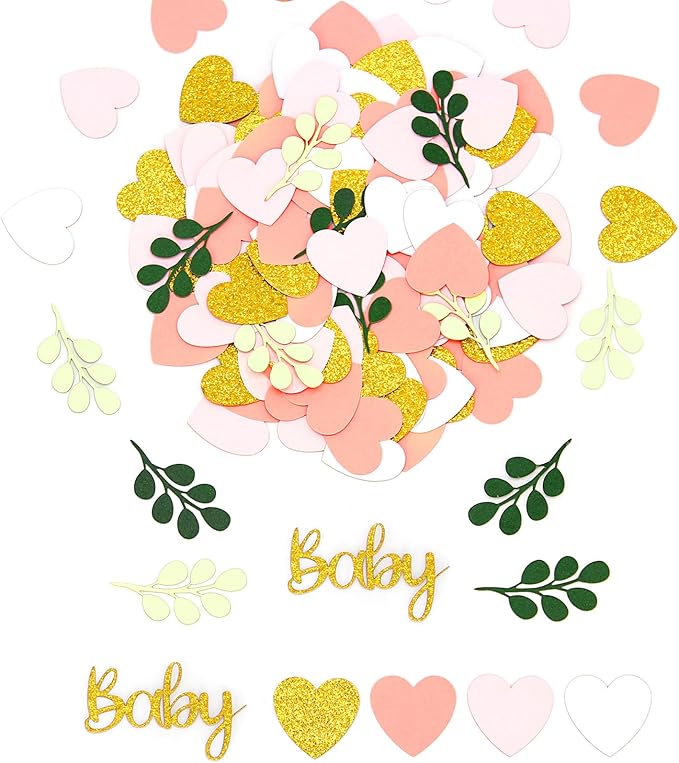 200PC Greenery Baby Shower Confetti Pink and Sage Green Baby Shower Decorations - Image 6