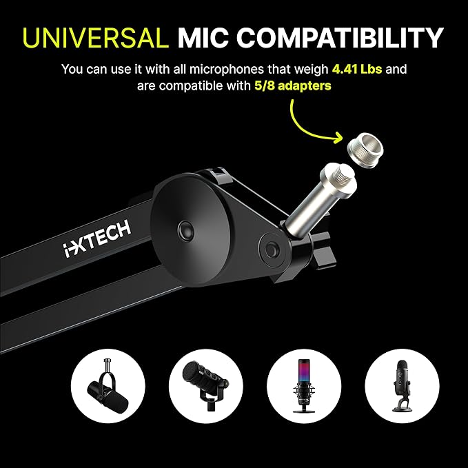 IXTECH Microphone Boom Arm Stand, Heavy Duty Adjustable Mic Stand - Image 2