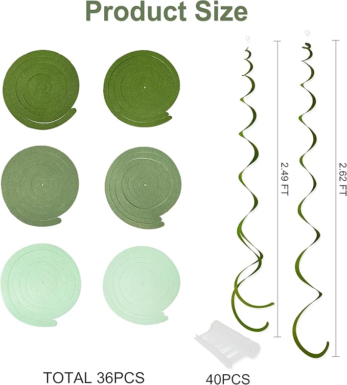 36Pcs Olive Green Hanging Swirl Decorations Ombre Sage Green Felt Swirl - Image 2