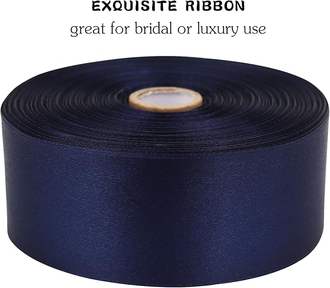 Deep Blue Solid Satin Ribbon 1-1/2 Inch 50 Yards Solid Polyester Fabric Ribbon - Image 4