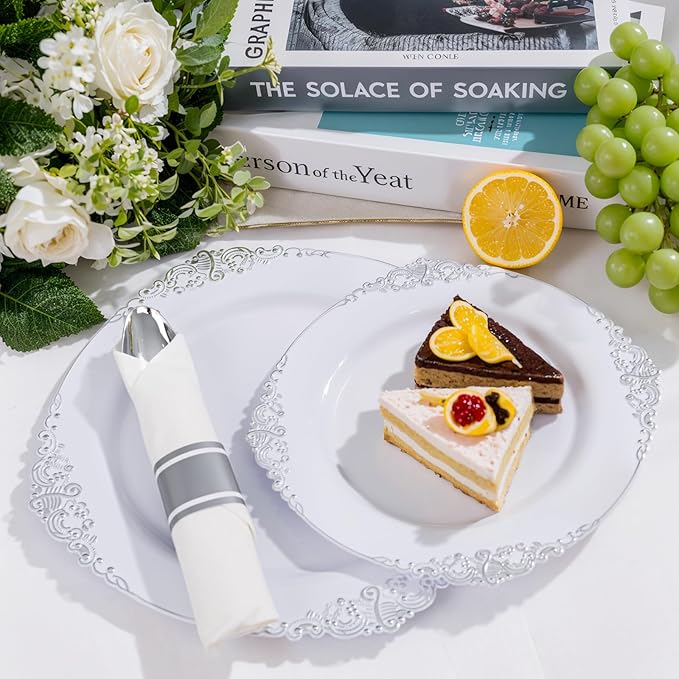 Liacere 350PCS Silver Plastic Plates&Pre Rolled Napkins - Image 6