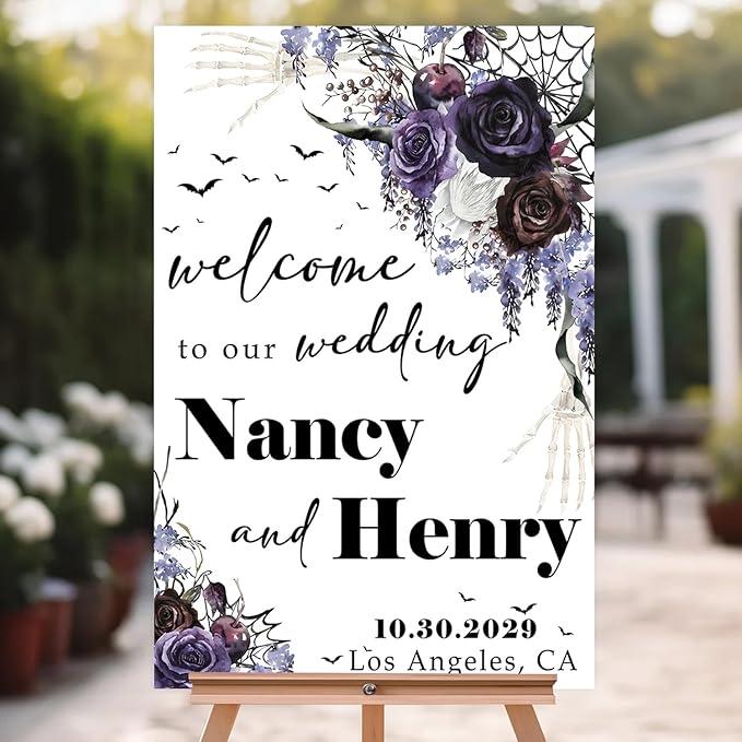 Gothic Halloween Wedding Welcome Til Death Do Us Part Sign - Image 5