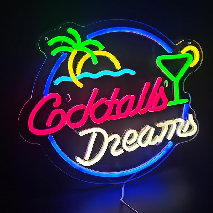 Cocktails Dreams Neon Sign Led Wall Decor Man Cave Neon Light Up Signs Wall Art - Image 5