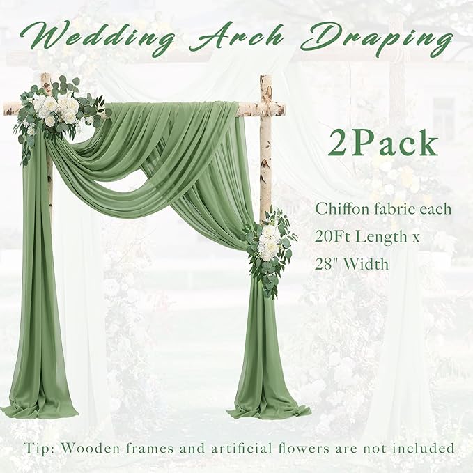Wedding Arch Draping Fabric 2 Panels 20Ft length x 28" width Sage Green Arch - Image 6