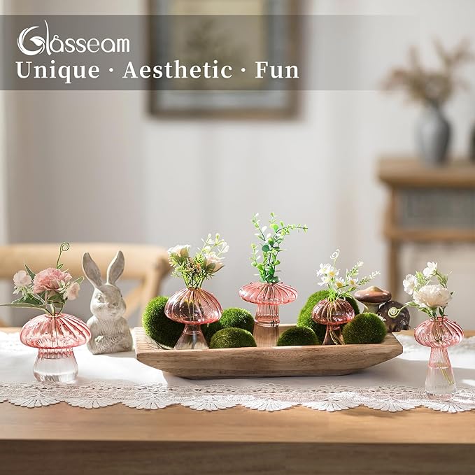 Glasseam Mushroom Plant Propagation Stations: Pink Glass Terrarium Jar Set of 5 - Image 4