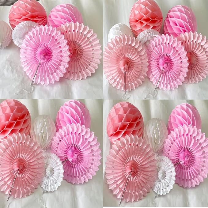 12pcs 6'' 8'' Honeycomb Balls Tissue Paper Fans Party Honeycomb Ball Fans - Image 3