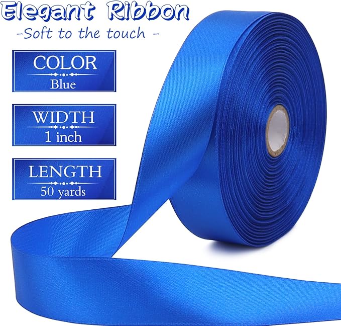 Blue Solid Satin Ribbon 1 Inch 50 Yards Solid Polyester Fabric Ribbon - Image 2