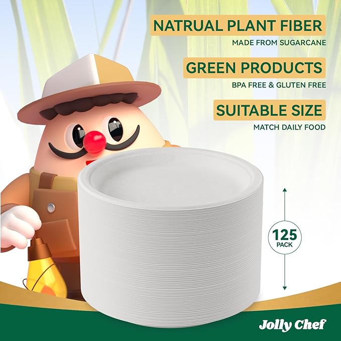 JOLLY CHEF Compostable Heavy Duty Plates   Eco-Friendly Disposable - Image 4